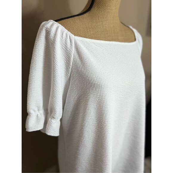 Cato Blouse Crepe Textured Peasant Top Size L 1/2 Flutter Sleeve Professional - Picture 9 of 9